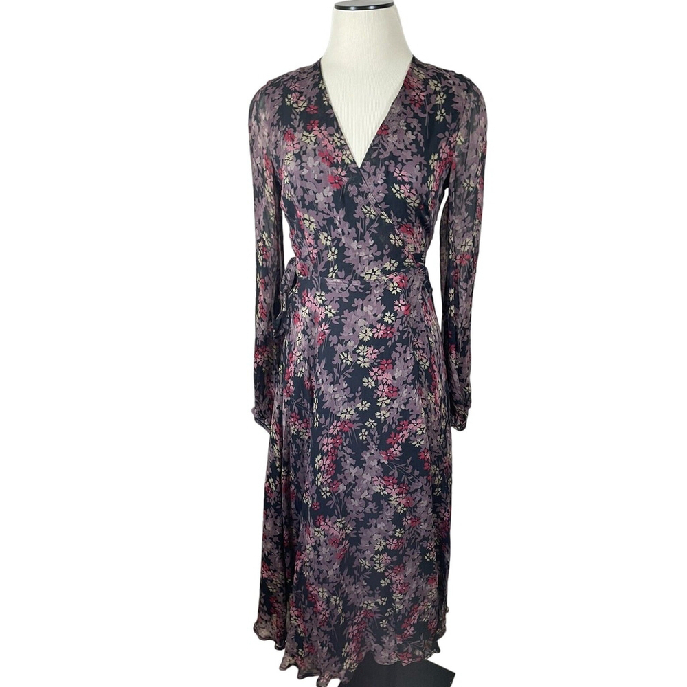NWT $298 Polo Ralph Lauren Floral Print Long Sleeve Wrap Midi Dress Sz 2